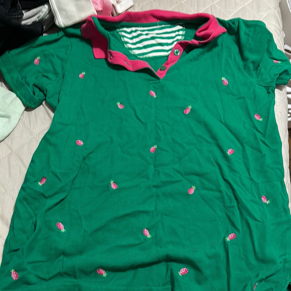 Green and hot pink oversized colored polo button shirt with pink pinapples